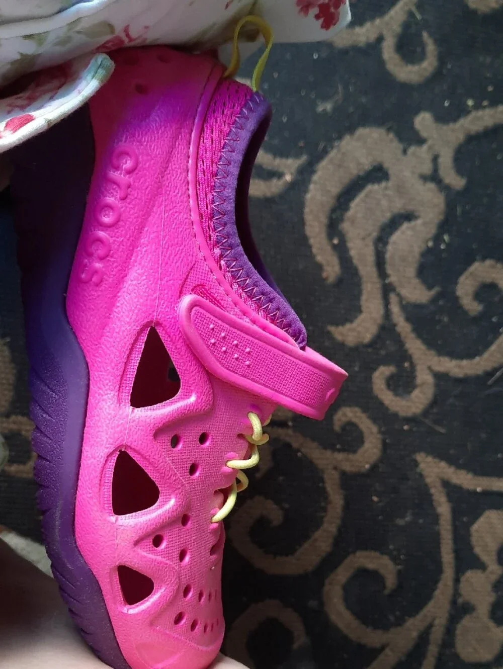 CROCS Kids Pink Water Shoes with Yellow Accents